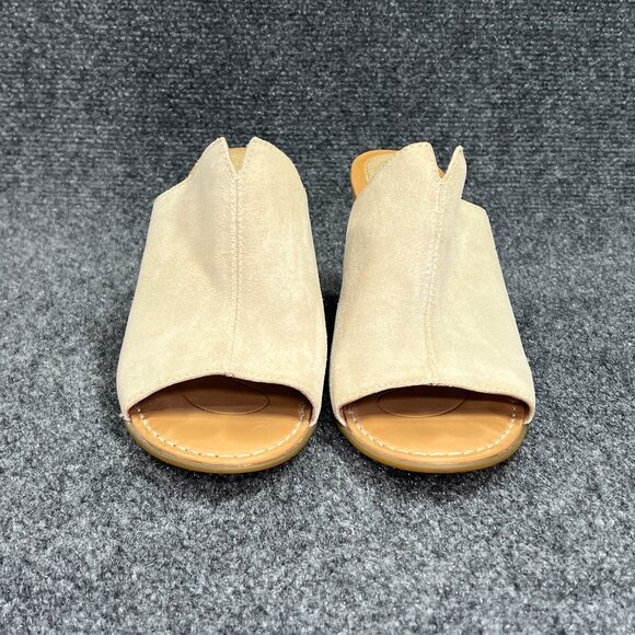 Born Heels Women's Size 8 Cream Suede Leather Slip On Heeled Mules Sandals - Picture 2 of 13